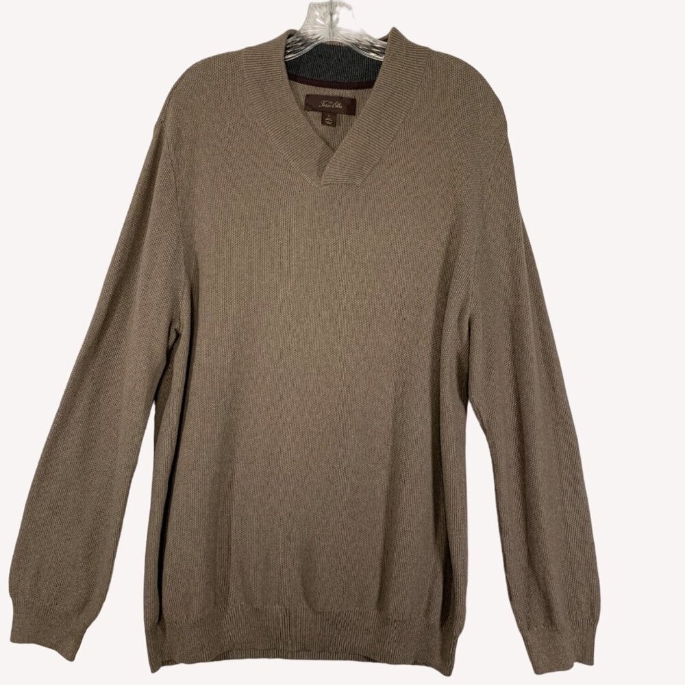 Tasso Elba Mens VNeck Sweater Size L Classic Cotton Brown Long Sleeve Comfort